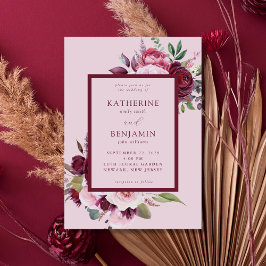 ブルゴーニュとピンクエレガントフローラ結婚ズ 招待状
