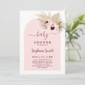 ブルゴーニュとピンクボホベイビーシャワーガール招待状 招待状 (スタンド正面)