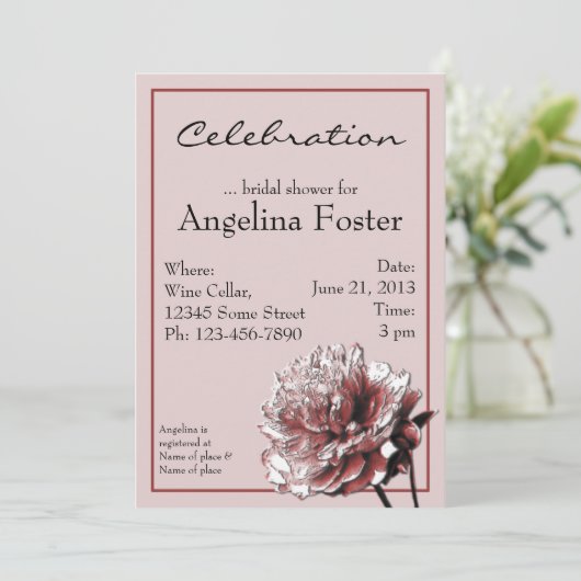 ブルゴーニュとピンク牡丹ブライダルシャワー 招待状 (スタンド正面)