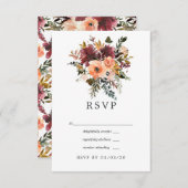 ブルゴーニュとピーチのフローラジオメト結婚リ 出欠カード (正面/裏面)