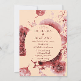 ブルゴーニュとピーチ結婚の素晴らしい 招待状