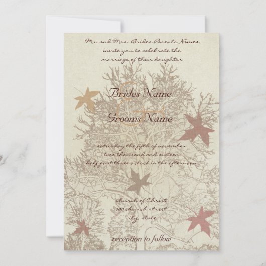 ブルゴーニュとブラウンツリー結婚式招待状 招待状 (裏面)