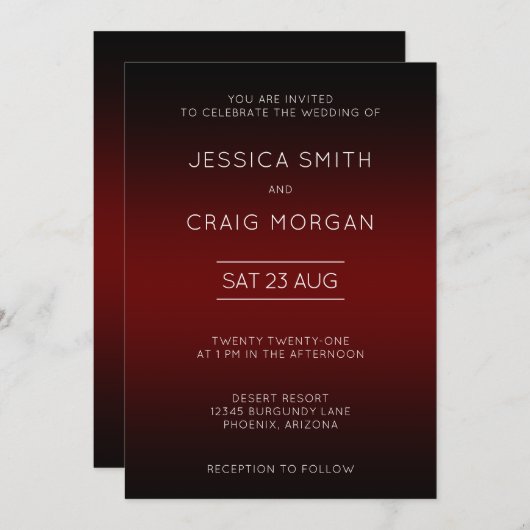 ブルゴーニュとブラックグラデーション結婚式招待状 招待状 (正面/裏面)