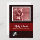 ブルゴーニュとブラックストライプのゲイ結婚ズ 招待状 (正面/裏面)