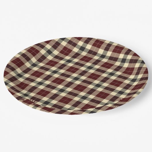 ブルゴーニュとブラックタータンチェックプレイド紙プレート ペーパープレート (アングル)