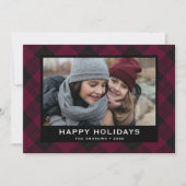 ブルゴーニュとブラックフェスティバルタータンチェッククリスマスフォト シーズンカード (正面)