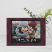 ブルゴーニュとブラックフェスティバルタータンチェッククリスマスフォト シーズンカード (スタンド正面)