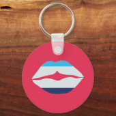 ブルゴーニュとブルーのストライプの唇 キーホルダー (正面)