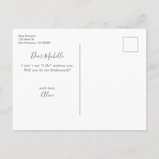 ブルゴーニュとブルーのフローラが私の花嫁になる インビテーションポストカード (裏面)