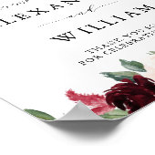 ブルゴーニュとブルーのフローラガーランド結婚の歓迎 ポスター (角)