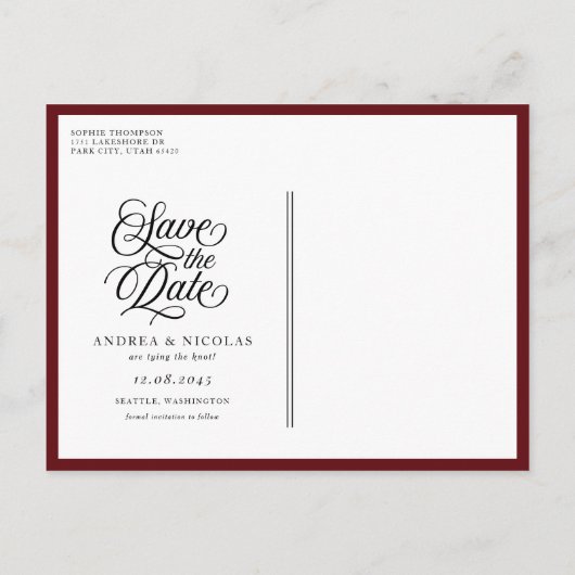 ブルゴーニュとブルーのフローラリース日付を保存 案内ポストカード (裏面)