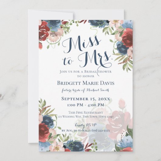 ブルゴーニュとブルーの恋しく思フローラがミセス・ブライダル・ショウェに 招待状 (正面)