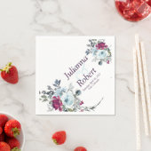 ブルゴーニュとブルーの水色のフローラナプキン スタンダードカクテルナプキン (インサイチュ)