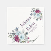 ブルゴーニュとブルーの水色のフローラナプキン スタンダードカクテルナプキン (正面)