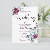 ブルゴーニュとブルーの水色のフローラ結婚のinvita 招待状 (スタンド正面)