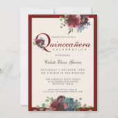 ブルゴーニュとブルーウォーターのカラーフローラキンセアニェラ 招待状 (正面)