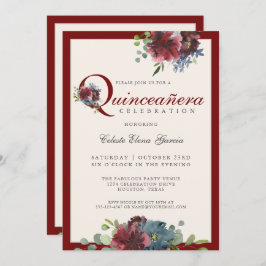 ブルゴーニュとブルーウォーターのカラーフローラキンセアニェラ 招待状