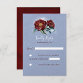 ブルゴーニュとブルーウォーターの花の結婚式RSVP 出欠カード (正面/裏面)