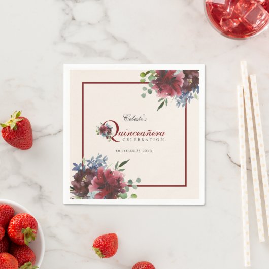 ブルゴーニュとブルーフローラキンセアニェラパーティー スタンダードカクテルナプキン (インサイチュ)