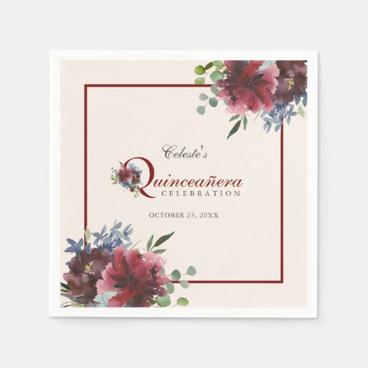 ブルゴーニュとブルーフローラキンセアニェラパーティー スタンダードカクテルナプキン (正面)