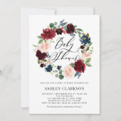 ブルゴーニュとブルーフローラリースベビーシャワー 招待状 (正面)