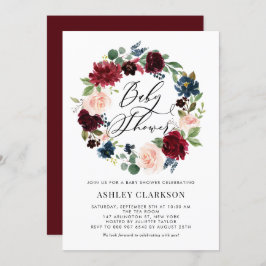 ブルゴーニュとブルーフローラリースベビーシャワー 招待状