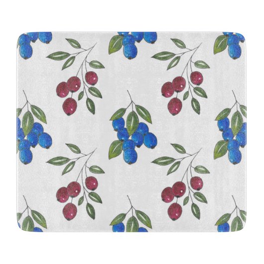 ブルゴーニュとブルーベリーパターン カッティングボード (正面)