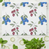 ブルゴーニュとブルーベリーパターン キッチンタオル (折り畳み)