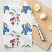 ブルゴーニュとブルーベリーパターン キッチンタオル (四つ折り)