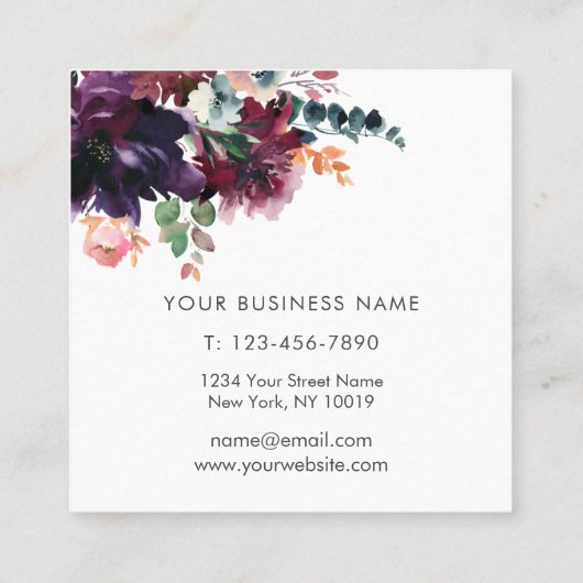 ブルゴーニュとプラムウォーターのカラーフローラ スクエア名刺 (裏面)