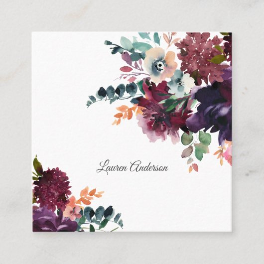 ブルゴーニュとプラムウォーターのカラーフローラ スクエア名刺 (正面)