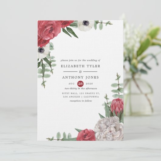 ブルゴーニュとホワイトのフローラ結婚ズ 招待状 (スタンド正面)