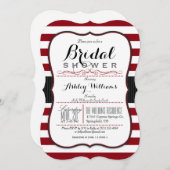 ブルゴーニュとホワイトストライプのブライダルシャワー 招待状 (正面/裏面)