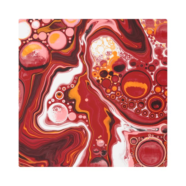 ブルゴーニュとホワイトデジタル流体アート メタルプリント (正面)