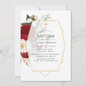 ブルゴーニュとホワイトフローラ幾何学洗礼 招待状 (正面)