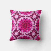 ブルゴーニュとマゼンタの幾何学的なフラワーパターン クッション (裏面)