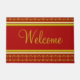 ブルゴーニュとライムグリーンとイエロー ドアマット