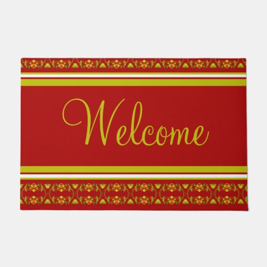 ブルゴーニュとライムグリーンとイエロー ドアマット (正面)