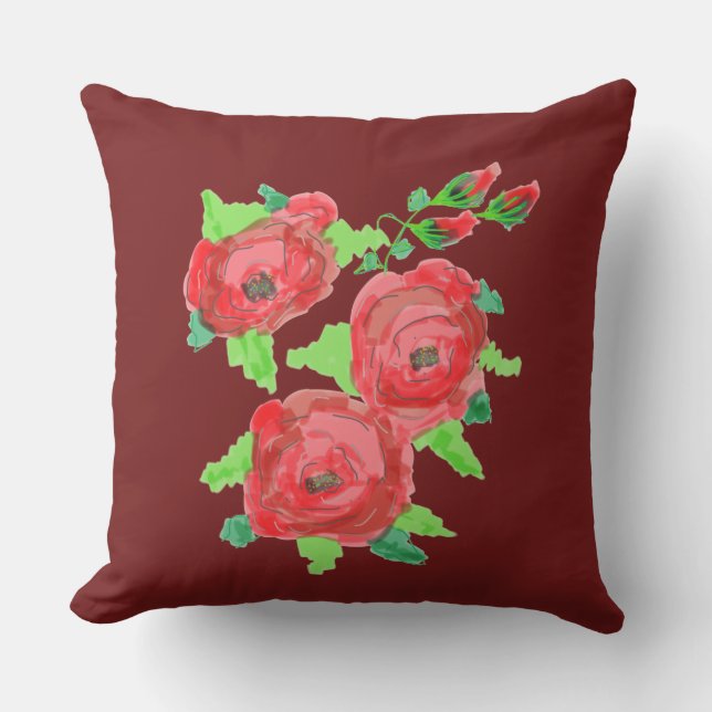 ブルゴーニュとレッドローゼデザイナー アウトドアクッション (正面)