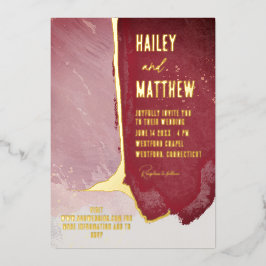 ブルゴーニュと埃っぽいピンクの水結婚色の 箔招待状