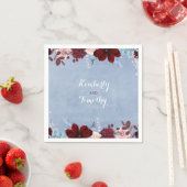 ブルゴーニュと埃っぽいブルーのフローラ水色 スタンダードカクテルナプキン (インサイチュ)