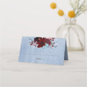 ブルゴーニュと埃っぽいブルーのフローラ水色 プレイスカード (正面)