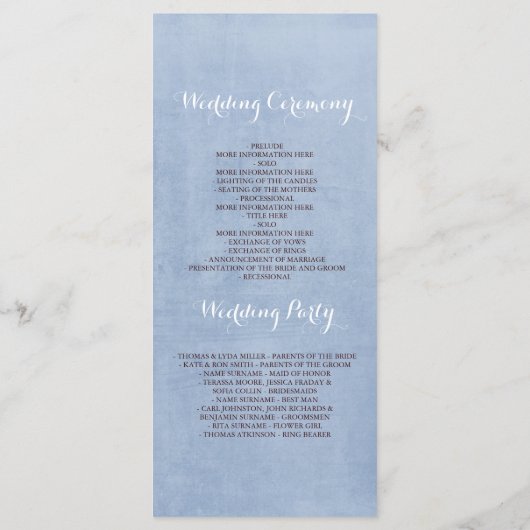 ブルゴーニュと埃っぽいブルーの結婚式 プログラム (裏面)