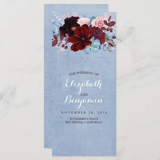 ブルゴーニュと埃っぽいブルーの結婚式 プログラム (正面/裏面)