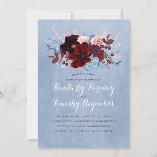 ブルゴーニュと埃っぽいブルーフローラリハーサルディナー 招待状 (正面)