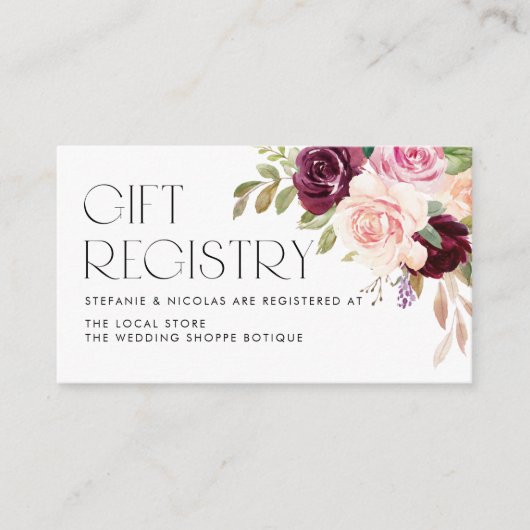 ブルゴーニュと桃の花結婚のギフト登録 エンクロージャーカード (正面)