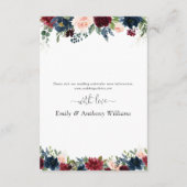 ブルゴーニュと海軍のウェディングレセプションカード エンクロージャーカード (裏面)