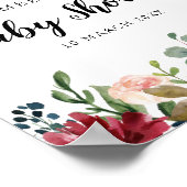 ブルゴーニュと海軍のフローラの赤ちゃんシャワー歓迎サイン ポスター (角)