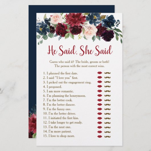 ブルゴーニュと海軍のフローラ彼は彼女がゲームを言ったと言った (正面/裏面)