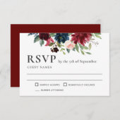 ブルゴーニュと海軍のフローラ結婚式RSVP 出欠カード (正面/裏面)